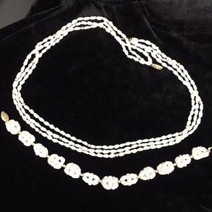 Faux Pearl and Gold Bead Necklace and Bracelet Set